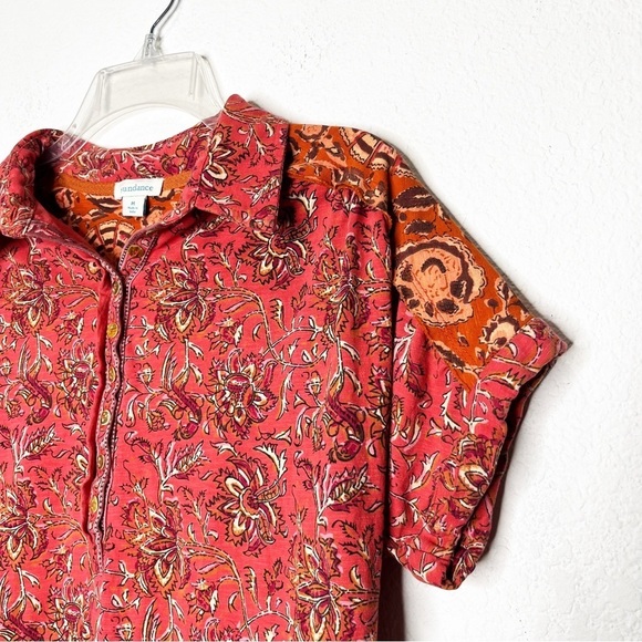 Sundance Lorena Mixed Peplum Popover Paisley Button Top - Picture 5 of 13